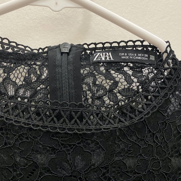 Zara Black Lace Top Semi-sheer Round Neck Long Sleeves - Picture 3 of 3